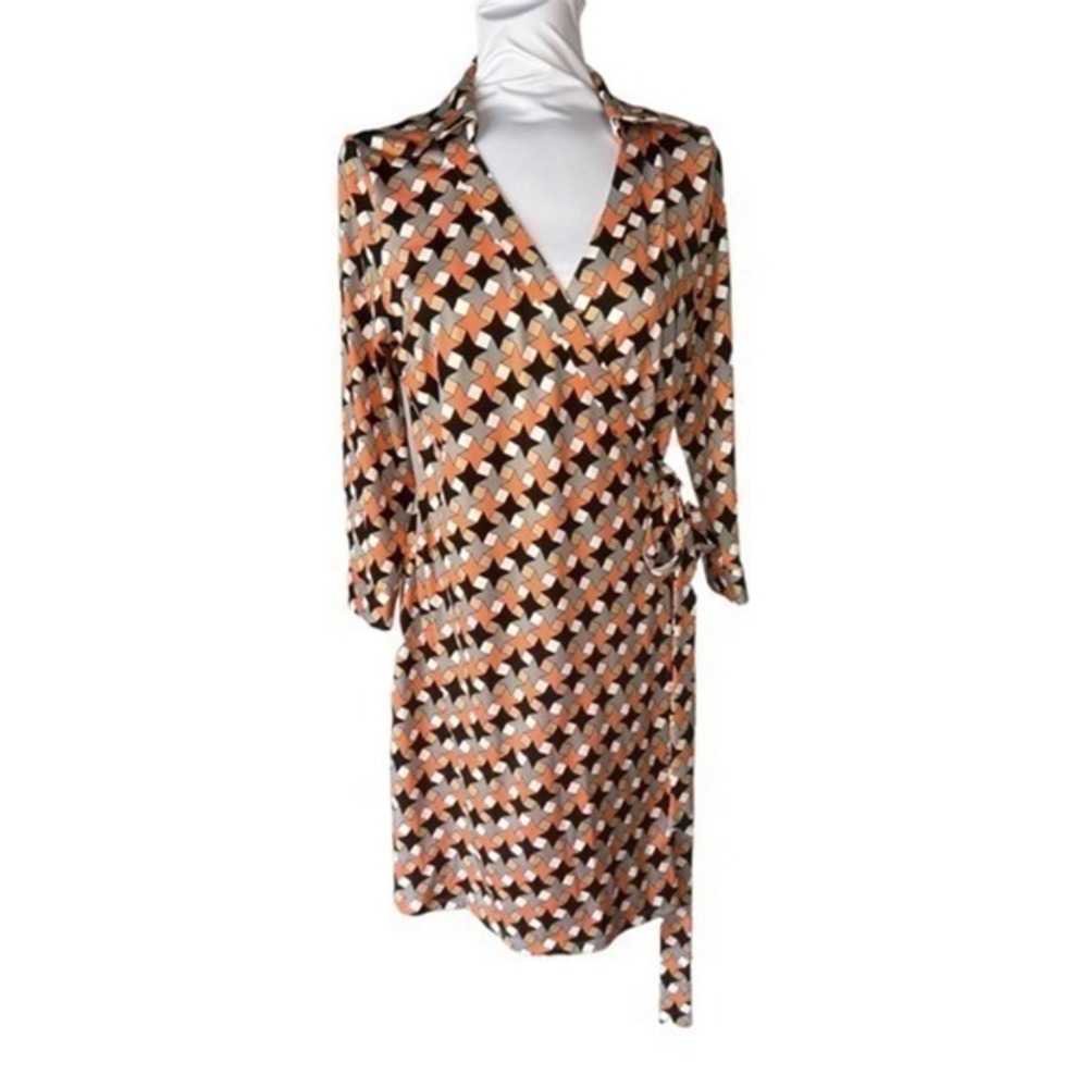 Julie Brown Milo Wrap Side Tie 3/4 Sleeve Geometric Dress Size Large NWOT
